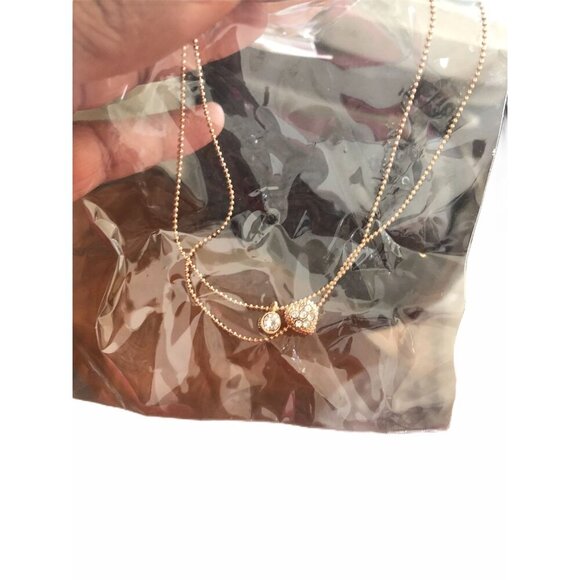 Agaci Womens Gold Tone Necklace Heart Pendant & Earrings Set Sparkling Details - Picture 3 of 3